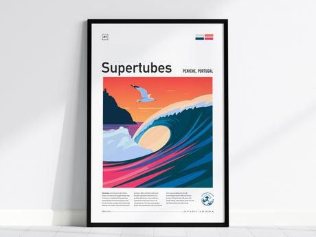 Supertubes, Portugal Poster | Perfect Barrels & Atlantic Swells Wall Art — framed wall art, 24x36 in