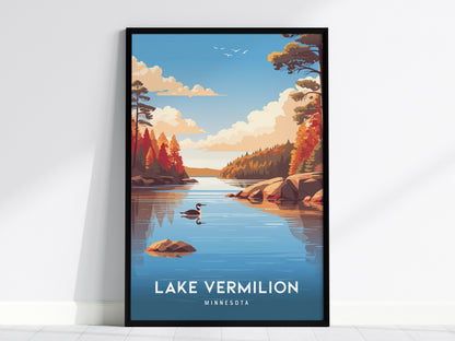 Lake Vermilion, Minnesota Poster | Northwoods Lake & Pine Forest Wall Art — framed wall art, 24x36 in