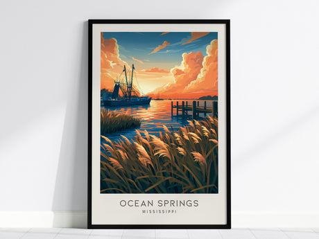 Ocean Springs Matte Border Poster | Mississippi Vacation Wall Art — framed wall art, 24x36 in