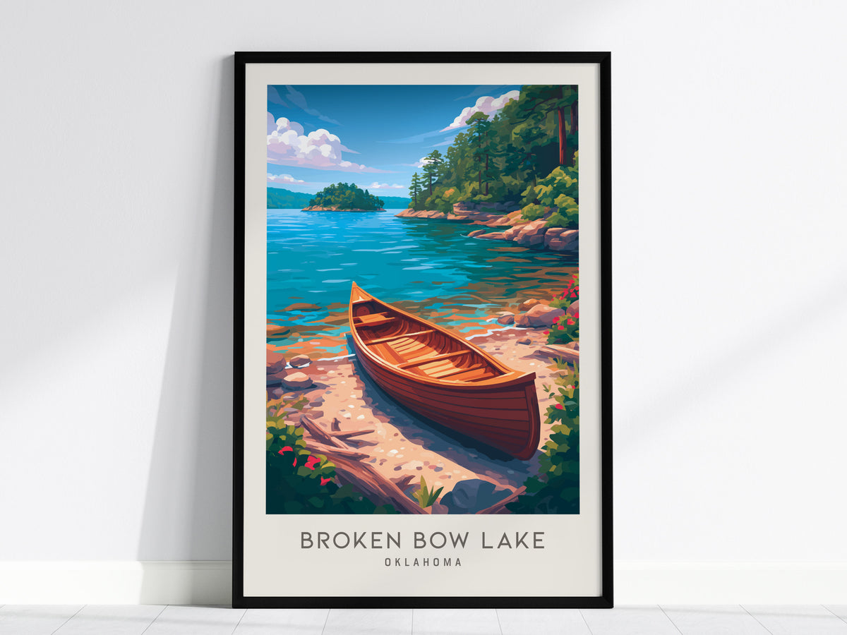 Broken Bow Lake Matte Border Poster | Oklahoma Destination Print Travel Wall Art — framed wall art, 24x36 in
