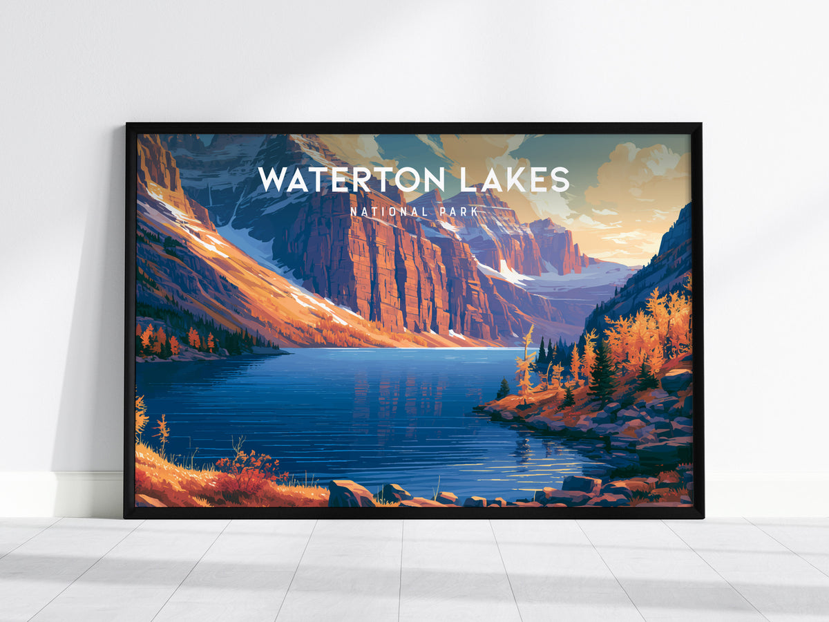 Waterton Lakes Landscape Poster | National Park Vacation Wall Art — framed wall art, 24x36 in