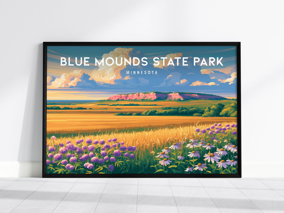 Blue Mounds State Park Landscape, Minnesota Poster | Tallgrass Prairie & Sioux Quartzite Framed or Unframed Wall Art — framed