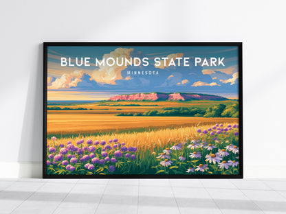 Blue Mounds State Park Landscape, Minnesota Poster | Tallgrass Prairie & Sioux Quartzite Framed or Unframed Wall Art — framed