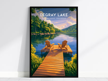 DeGray Lake, Arkadelphia, Arkansas Poster | Lakeside Serenity Travel Wall Art — framed wall art, 24x36 in
