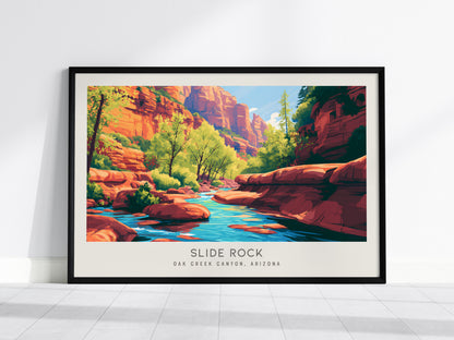 Slide Rock Landscape Matte Border Poster | Oak Creek Canyon, Arizona Travel Wall Art — framed wall art, 24x36 in