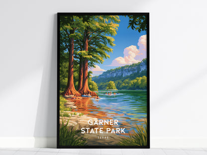 Garner State Park, Texas Poster | Hill Country River Destination Print Wall Art — framed wall art, 24x36 in