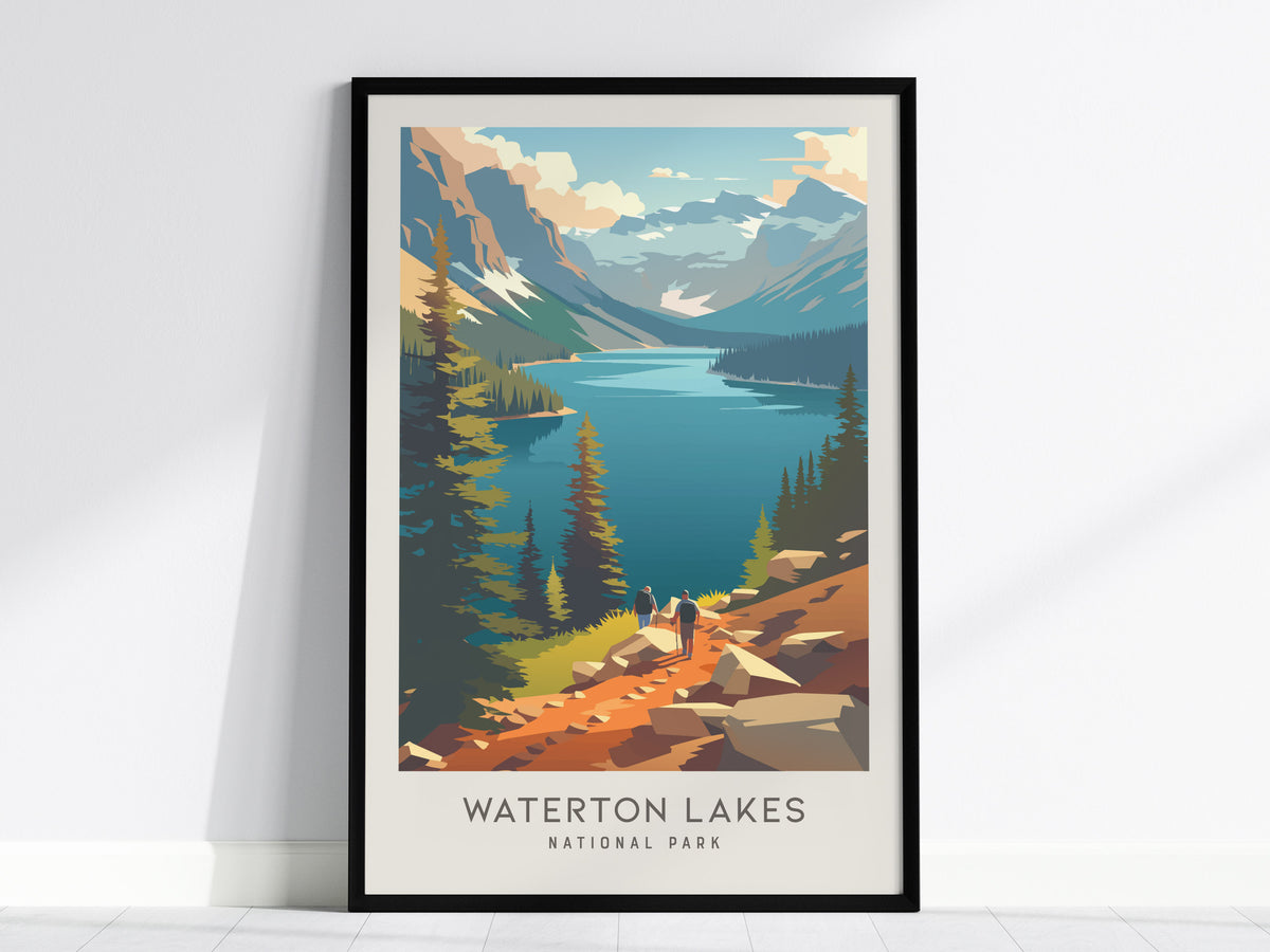 Waterton Lakes Matte Border Poster | National Park Travel Wall Art — framed wall art, 24x36 in