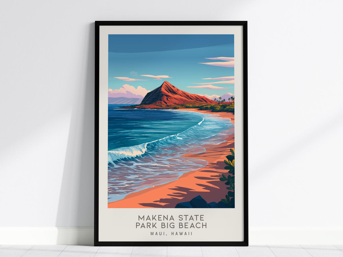 Makena State Park Big Beach Matte Border Poster | Maui, Hawaii Destination Print Travel Wall Art — framed wall art, 24x36 in