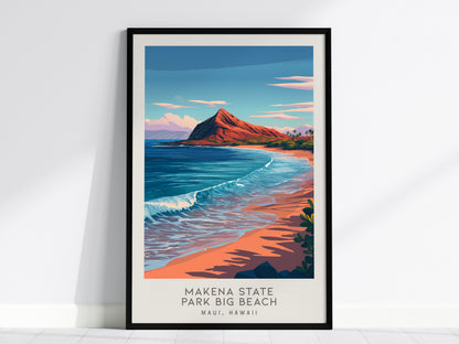 Makena State Park Big Beach Matte Border Poster | Maui, Hawaii Destination Print Travel Wall Art — framed wall art, 24x36 in