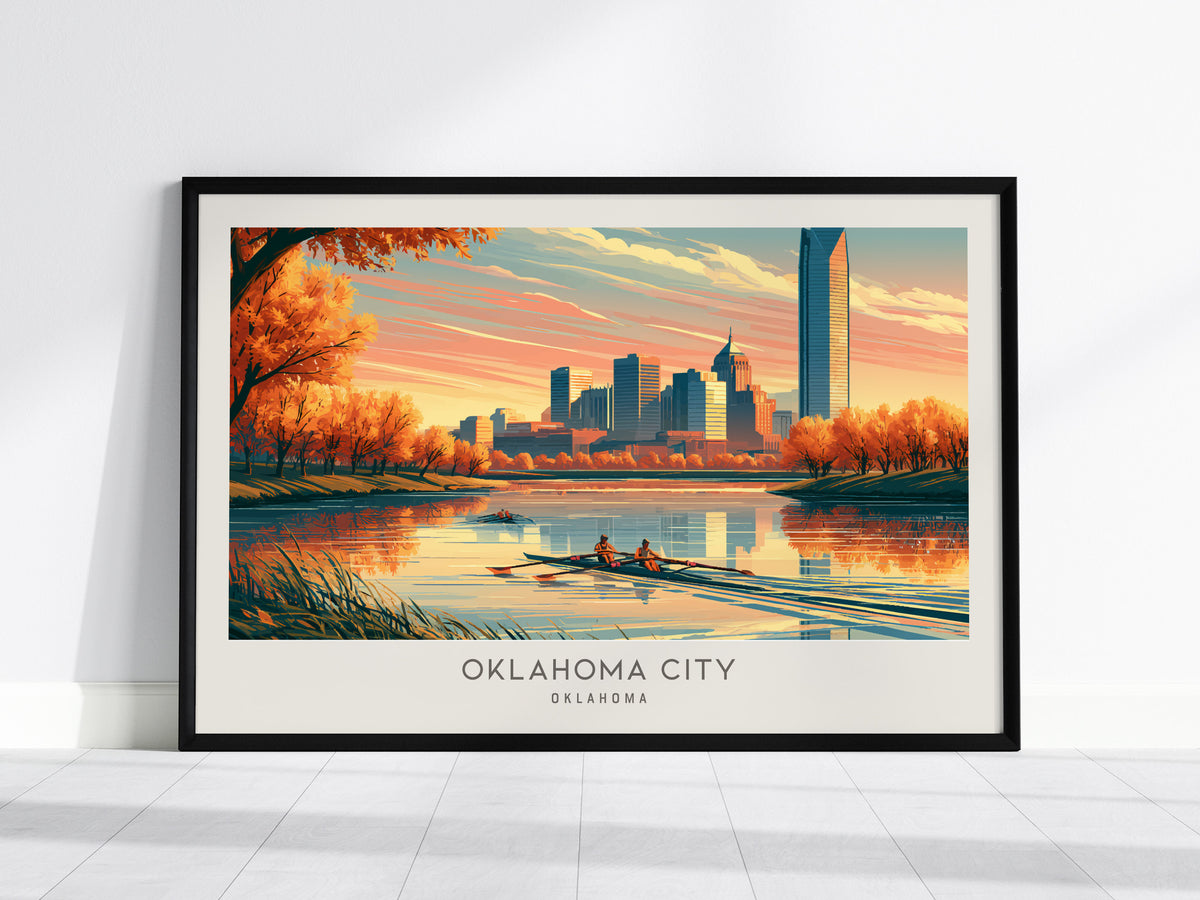 Oklahoma City Landscape Matte Border Poster | Travel Wall Art — framed wall art, 24x36 in