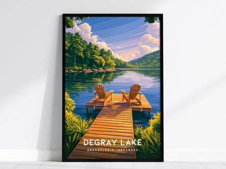 DeGray Lake, Arkadelphia, Arkansas Poster | Lakeside Serenity Travel Wall Art — framed wall art, 24x36 in