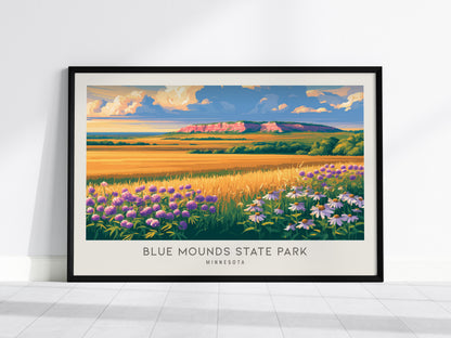 Blue Mounds State Park Landscape Matte Border Poster | Minnesota Travel Wall Art — framed wall art, 24x36 in