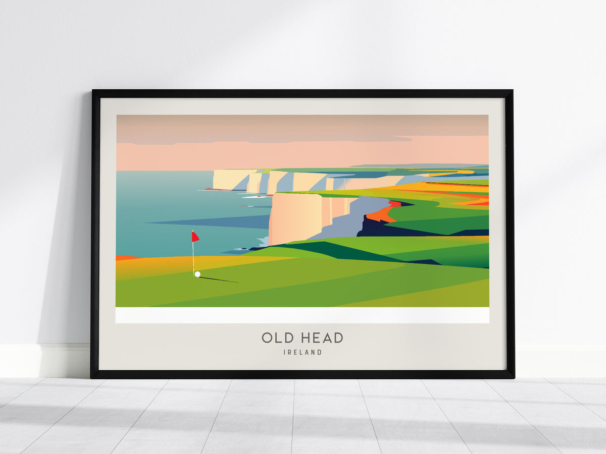 Old Head Landscape Matte Border Poster | Ireland Country Club Decor & Golf Wall Art — framed wall art, 24x36 in