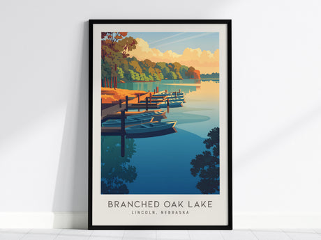 Branched Oak Lake Matte Border Poster | Lincoln, Nebraska Destination Print — framed wall art, 24x36 in