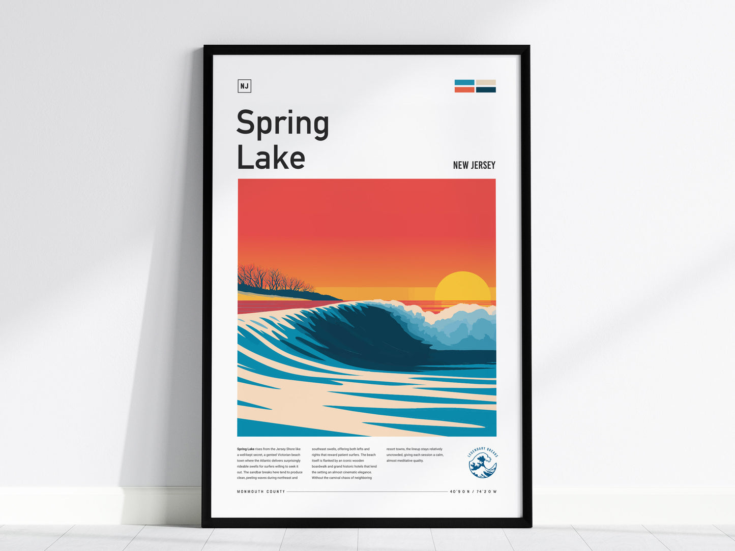 Spring Lake, New Jersey Poster | Surf Wall Art & Coastal Charm Print — framed wall art, 24x36 in