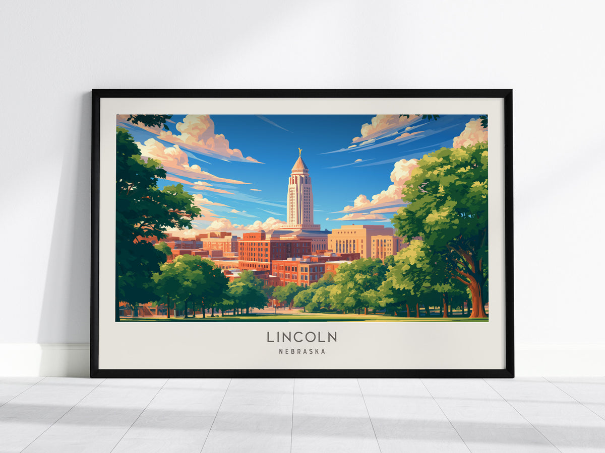 Lincoln Landscape Matte Border Poster | Nebraska Travel Wall Art — framed wall art, 24x36 in