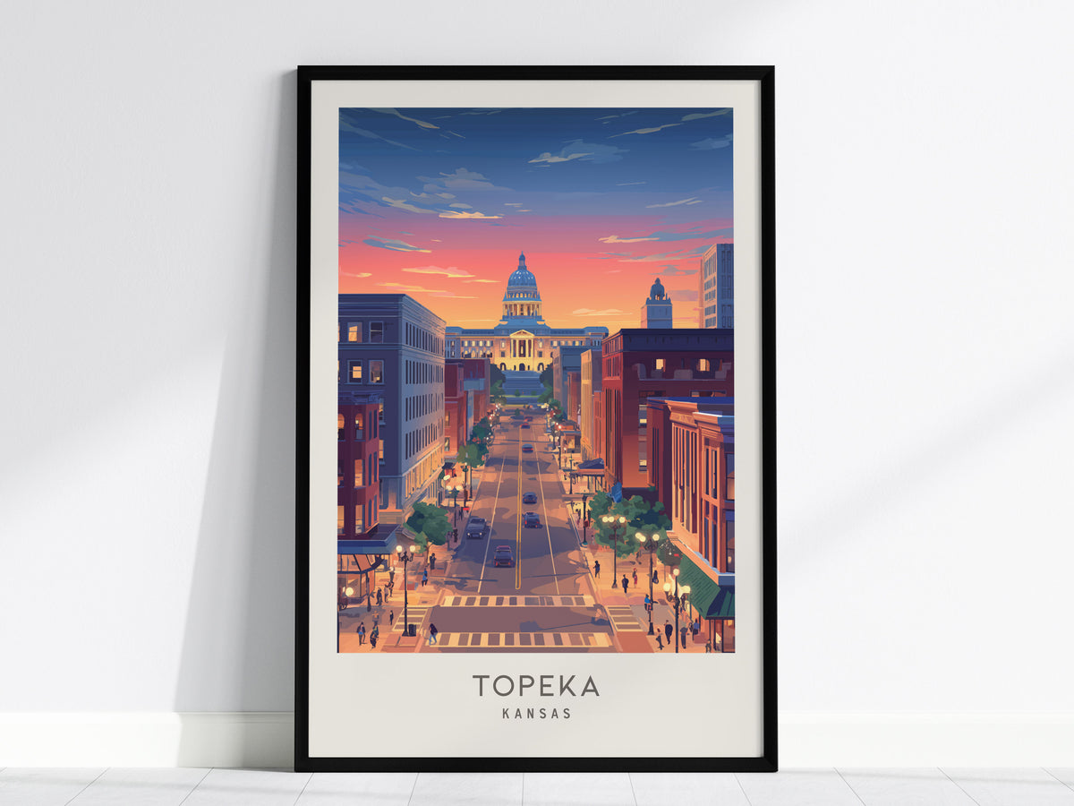 Topeka Matte Border Poster | Kansas Destination Print Framed or Unframed — framed wall art, 24x36 in