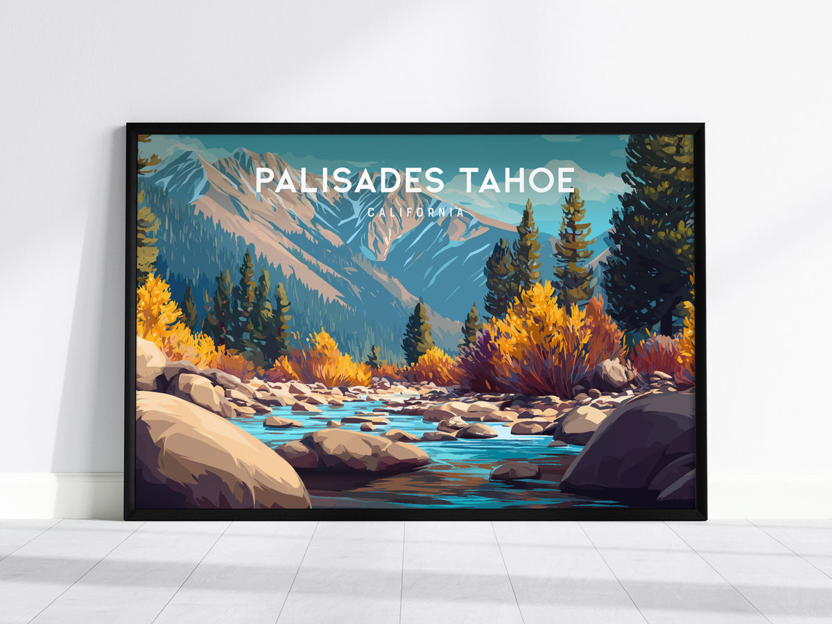 Palisades Tahoe Landscape Poster | California Ski Run Vacation Wall Art — framed wall art, 24x36 in