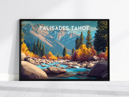 Palisades Tahoe Landscape Poster | California Ski Run Vacation Wall Art — framed wall art, 24x36 in