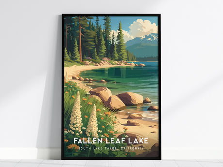 Fallen Leaf Lake, South Lake Tahoe, California Poster | Mountain Lake Travel Wall Art — framed wall art, 24x36 in