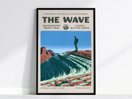 The Wave, Coyote Buttes North Poster | Hiker Gift | Backcountry Trail Wall Art — framed wall art, 24x36 in