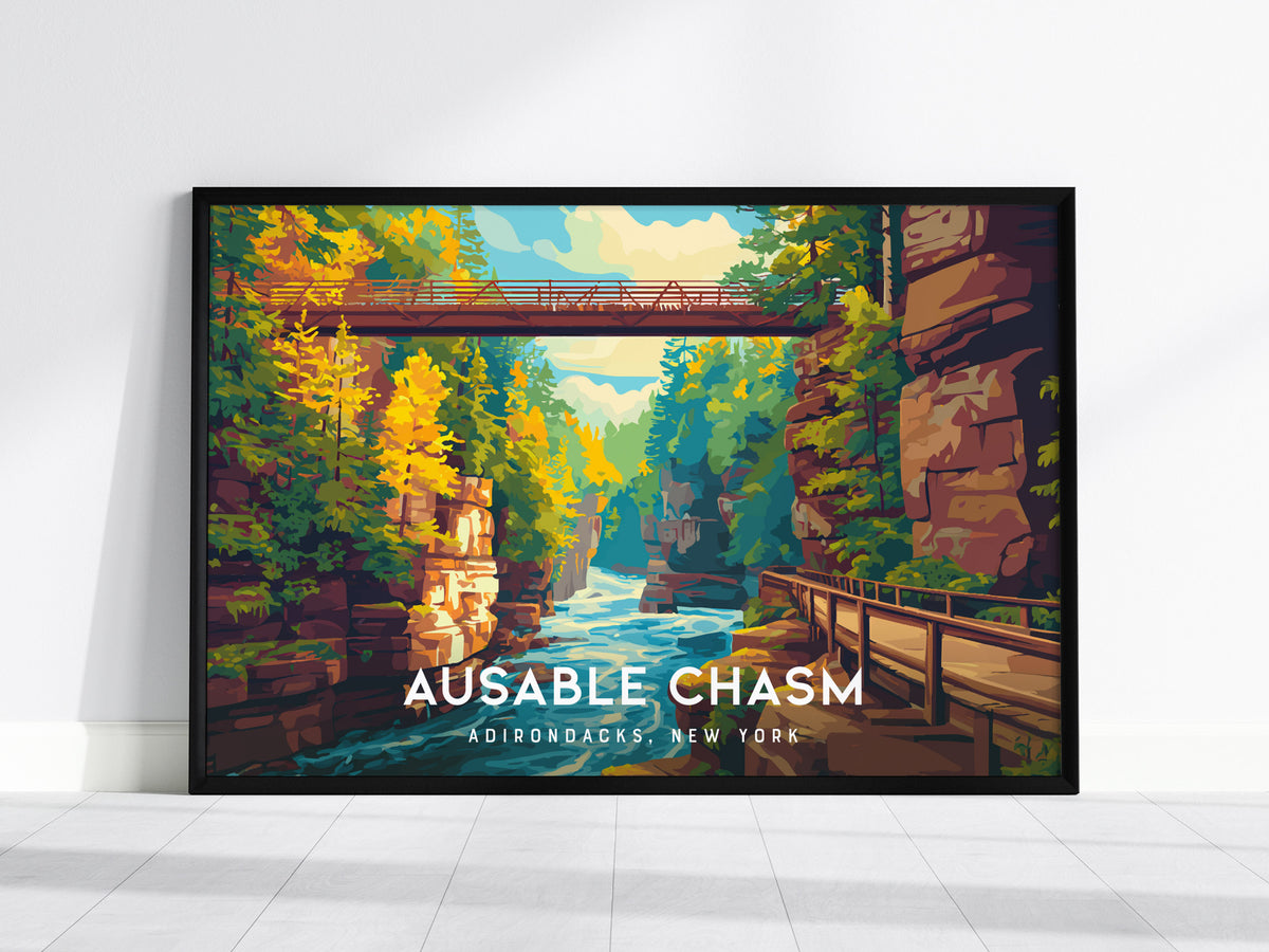 Ausable Chasm, Adirondacks, New York Landscape Poster | Travel Wall Art — framed wall art, 24x36 in