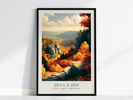 Devil's Den Matte Border Poster | West Fork, Arkansas Destination Print Travel Wall Art — framed wall art, 24x36 in
