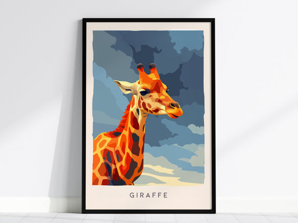 Neon Giraffe Pop Art Poster | Retro 80s Safari Wall Art Print — framed wall art, 24x36 in