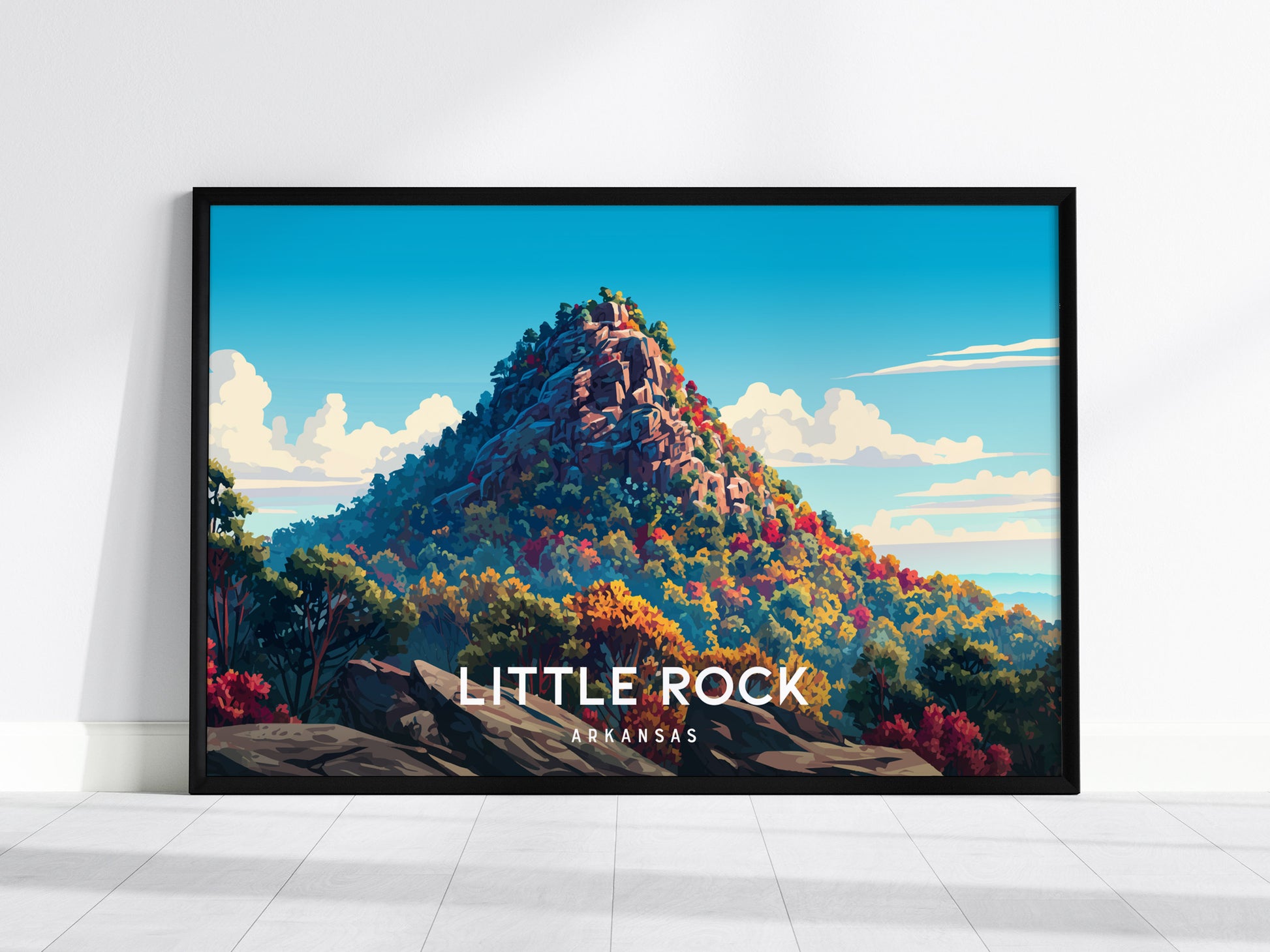 Little Rock, Arkansas Landscape Poster | River Bridge Cityscape Vacation Wall Art — framed wall art, 24x36 in