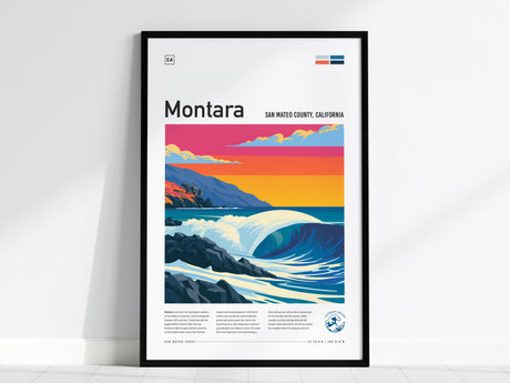 Montara, San Mateo County, California Poster | Misty Cliffs & Surf Break Coastal Poster — framed wall art, 24x36 in
