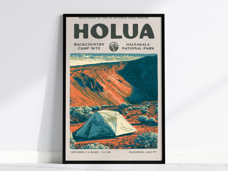Holua, Haleakala National Park Poster | Hiker Gift | Volcanic Backcountry Trail Wall Art — framed wall art, 24x36 in