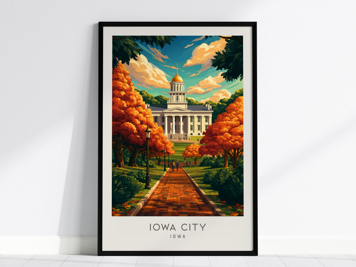Iowa City Matte Border Poster | Iowa Destination Print Travel Wall Art — framed wall art, 24x36 in