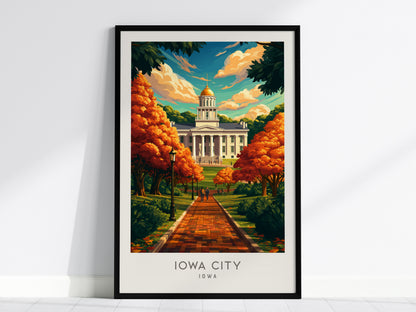 Iowa City Matte Border Poster | Iowa Destination Print Travel Wall Art — framed wall art, 24x36 in