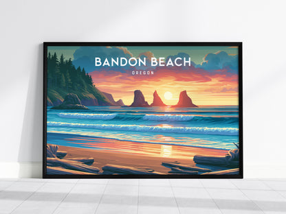 Bandon Beach Landscape Poster | Oregon Vacation Wall Art — framed wall art, 24x36 in