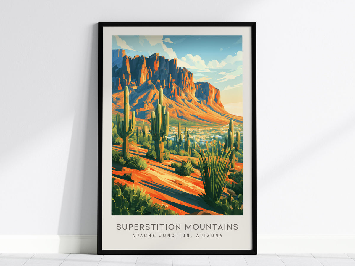 Superstition Mountains Matte Border Poster | Apache Junction, Arizona Travel Wall Art — framed wall art, 24x36 in