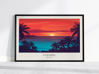 Cozumel Landscape Matte Border Poster | Mexico Tropical Beach Print Travel Wall Art — framed wall art, 24x36 in