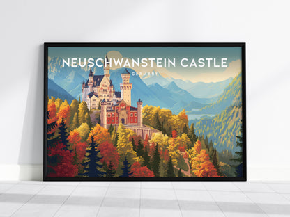 Neuschwanstein Castle Landscape Poster | Germany Travel Gift Alpine Wall Art — framed wall art, 24x36 in