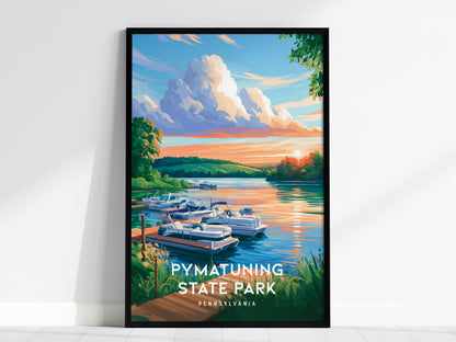 Pymatuning State Park, Pennsylvania Poster | Lakeside Geese & Spillway Wall Art — framed wall art, 24x36 in