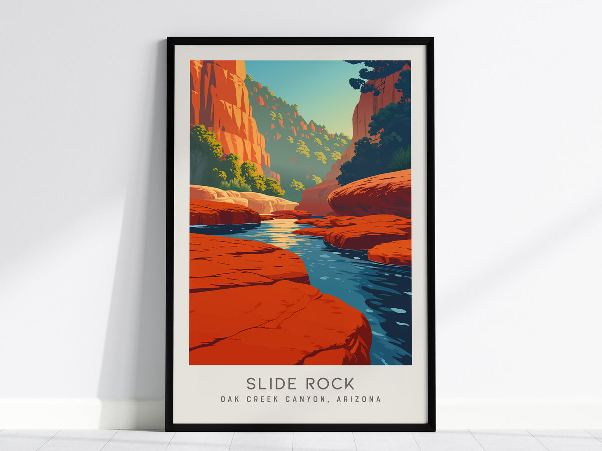 Slide Rock Matte Border Poster | Oak Creek Canyon, Arizona Travel Wall Art — framed wall art, 24x36 in