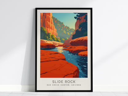 Slide Rock Matte Border Poster | Oak Creek Canyon, Arizona Travel Wall Art — framed wall art, 24x36 in