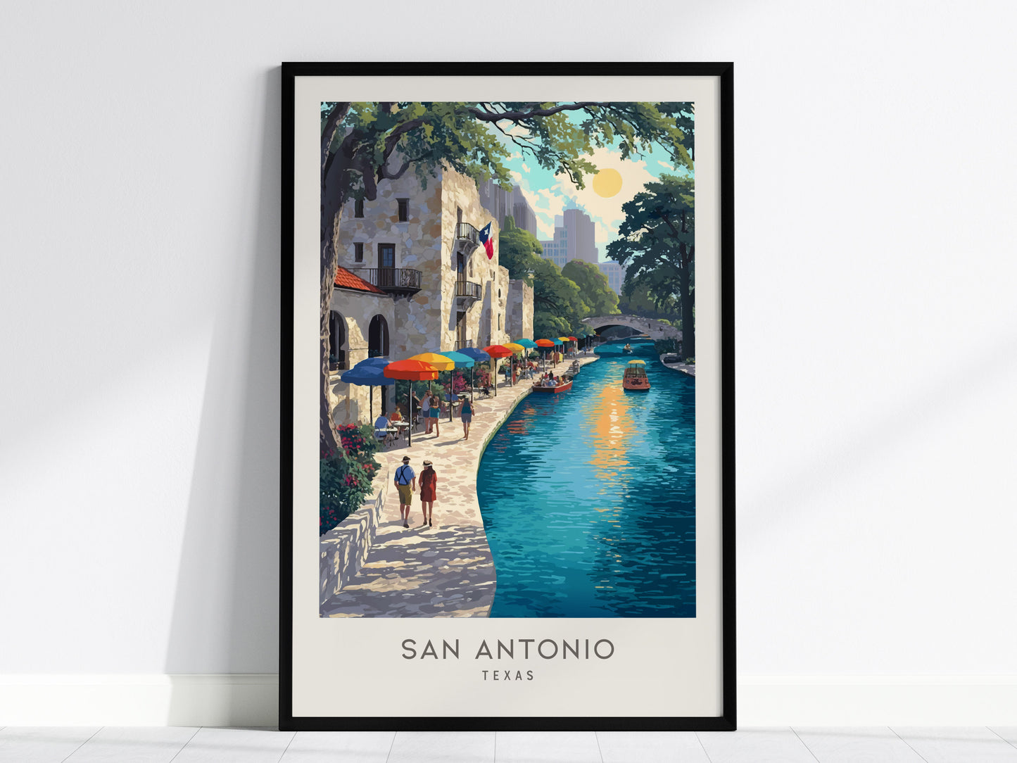 San Antonio River Walk Matte Border Poster | Texas Travel Wall Art — framed wall art, 24x36 in