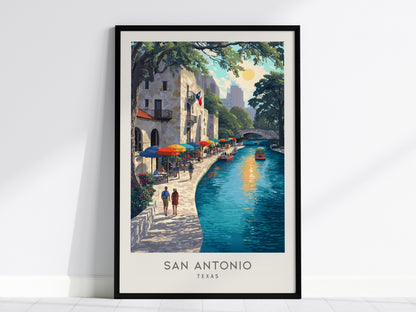San Antonio River Walk Matte Border Poster | Texas Travel Wall Art — framed wall art, 24x36 in