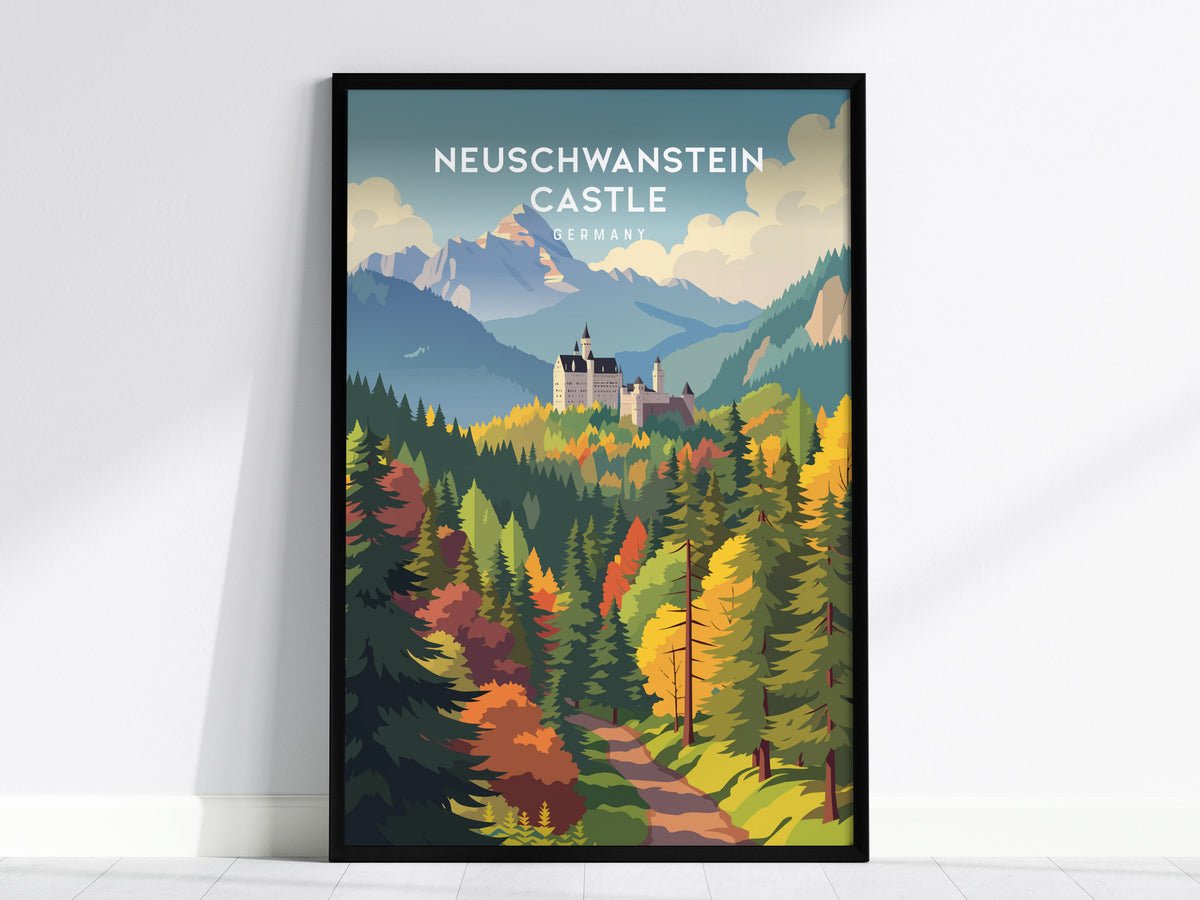 Neuschwanstein Castle, Germany Poster | Fairytale Alpine Fortress Framed or Unframed Wall Art — framed wall art, 24x36 in