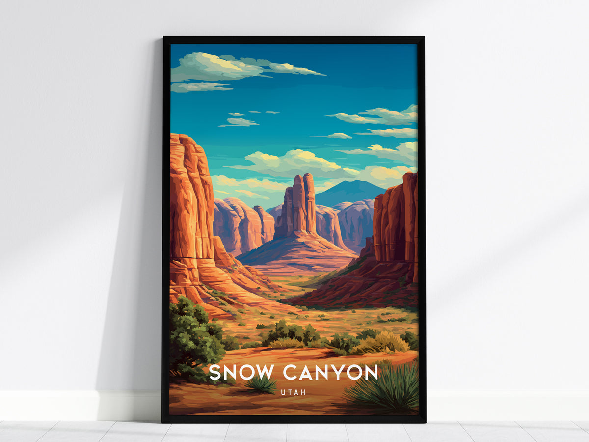 Snow Canyon, Utah Poster | Red Rock Desert Destination Print Wall Art — framed wall art, 24x36 in