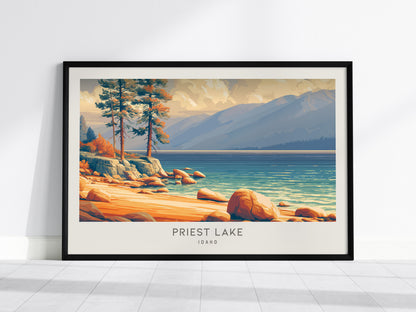 Priest Lake Landscape Matte Border Poster | Idaho Travel Gift Beach House Decor — framed wall art, 24x36 in