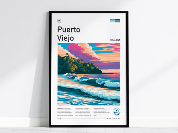 Puerto Viejo, Costa Rica Poster | Tropical Surf & Jungle Paradise Wall Art — framed wall art, 24x36 in