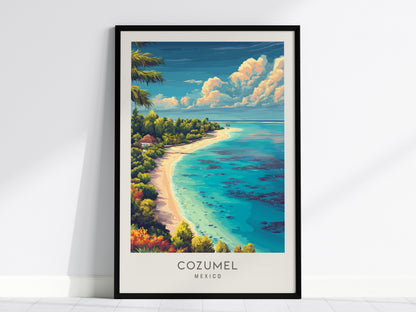 Cozumel Matte Border Poster | Mexico Coastal Beach Decor Vacation Wall Art — framed wall art, 24x36 in