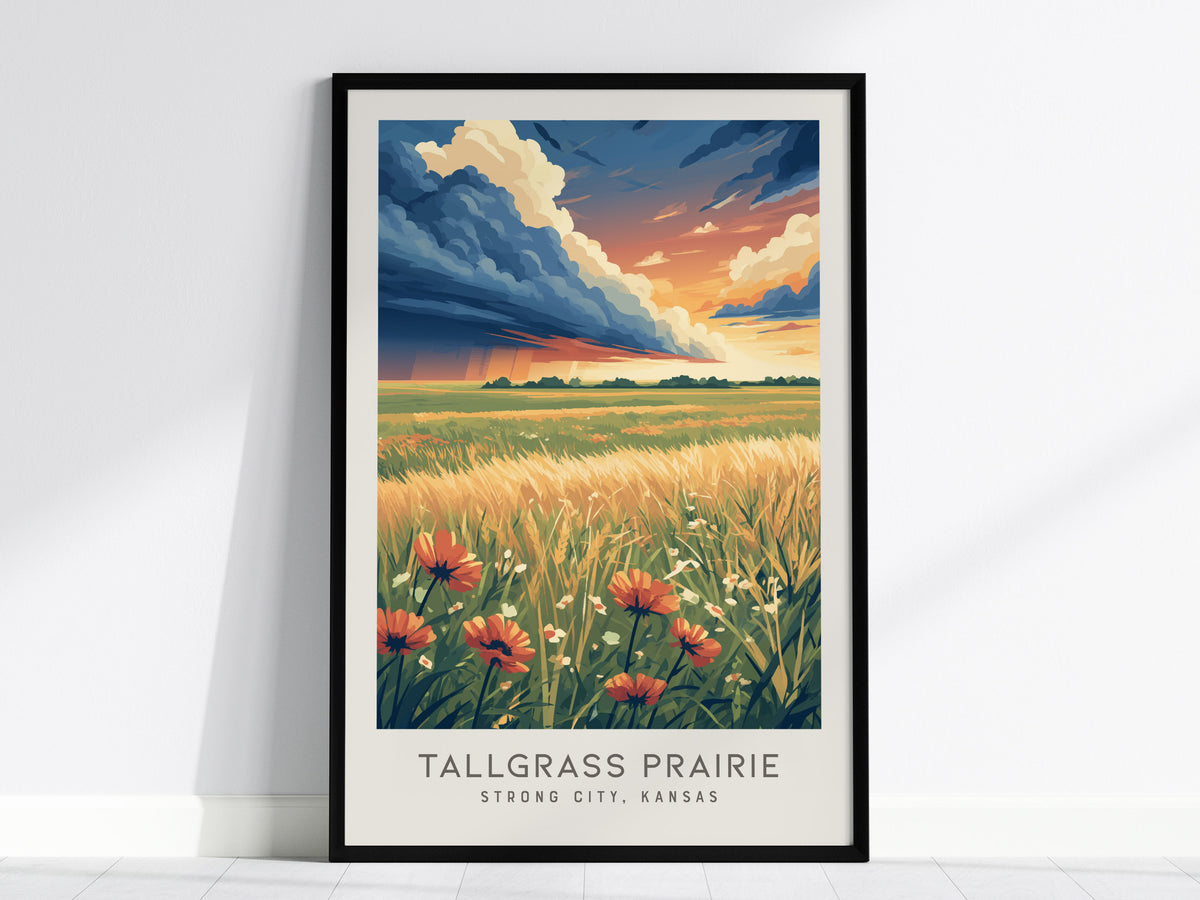 Tallgrass Prairie Matte Border Poster | Strong City, Kansas Destination Print — framed wall art, 24x36 in