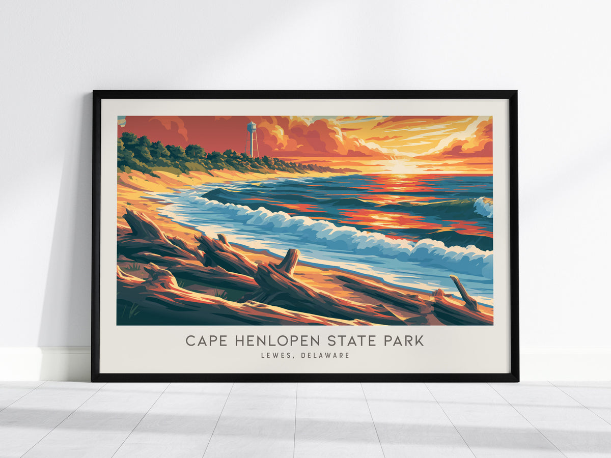 Cape Henlopen State Park Landscape Matte Border Poster | Lewes, Delaware Vacation Wall Art — framed wall art, 24x36 in