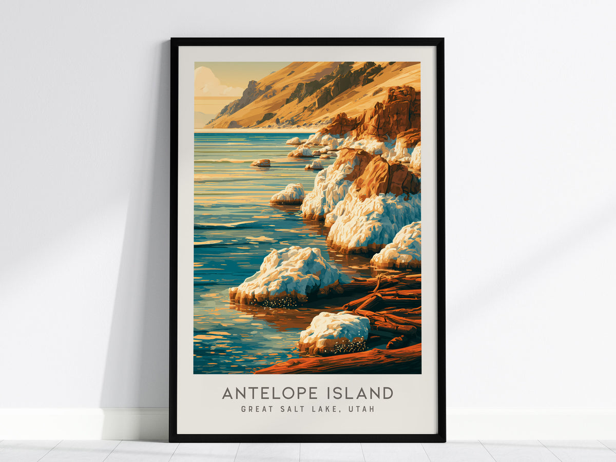 Antelope Island Matte Border Poster | Great Salt Lake, Utah Travel Wall Art — framed wall art, 24x36 in